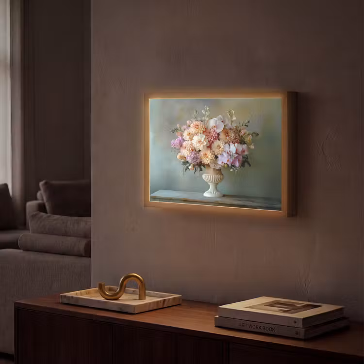 Orchidee - Boeket - Vaas - Bloemen Light Box met batterij (Wandlamp) middel -sfeer1