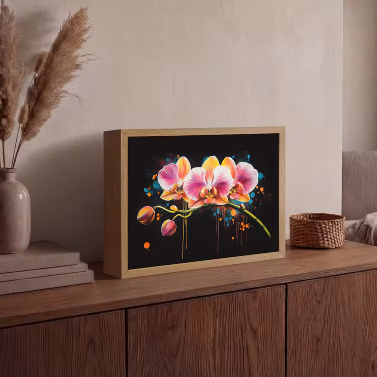 Orchidee - Graffiti - Kleurrijk - Bloemen - Abstract Light Box met batterij (Wandlamp) middel -sfeer2