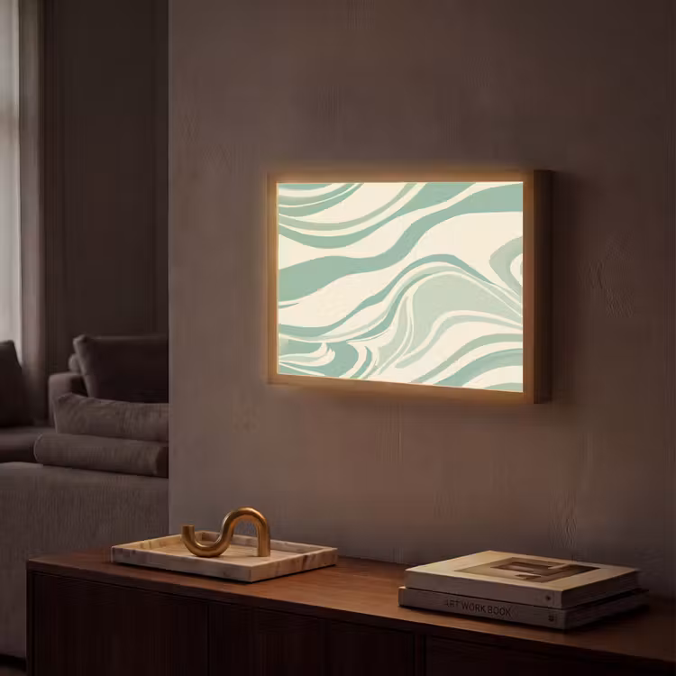 Organische lijnen - Mintgroen - Marmer Light Box met batterij (Wandlamp) middel -sfeer1