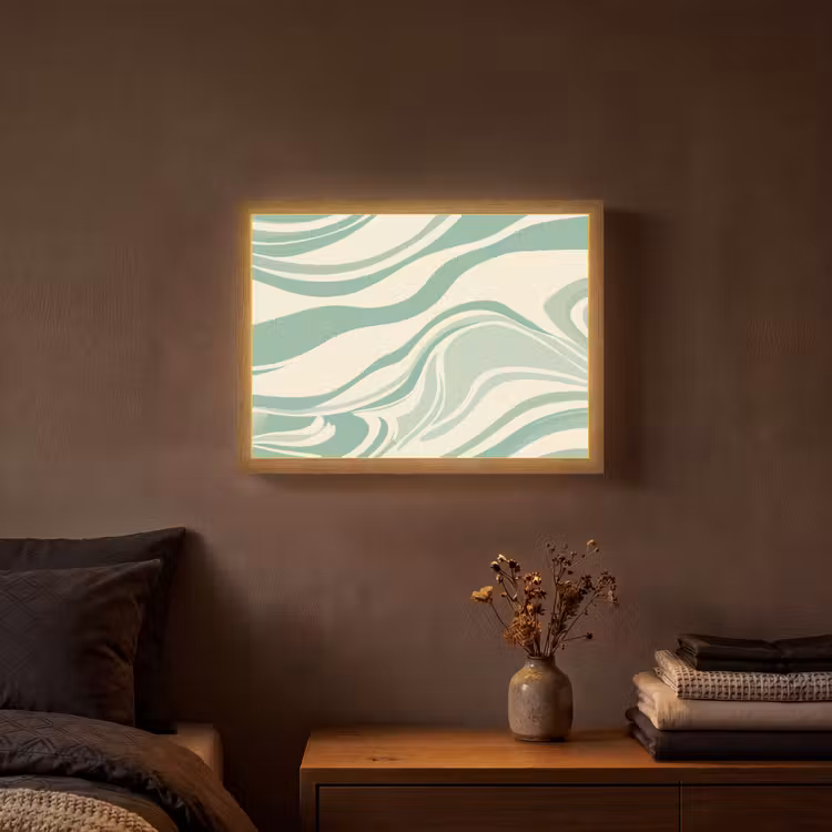 Organische lijnen - Mintgroen - Marmer Light Box met batterij (Wandlamp) middel -sfeer4