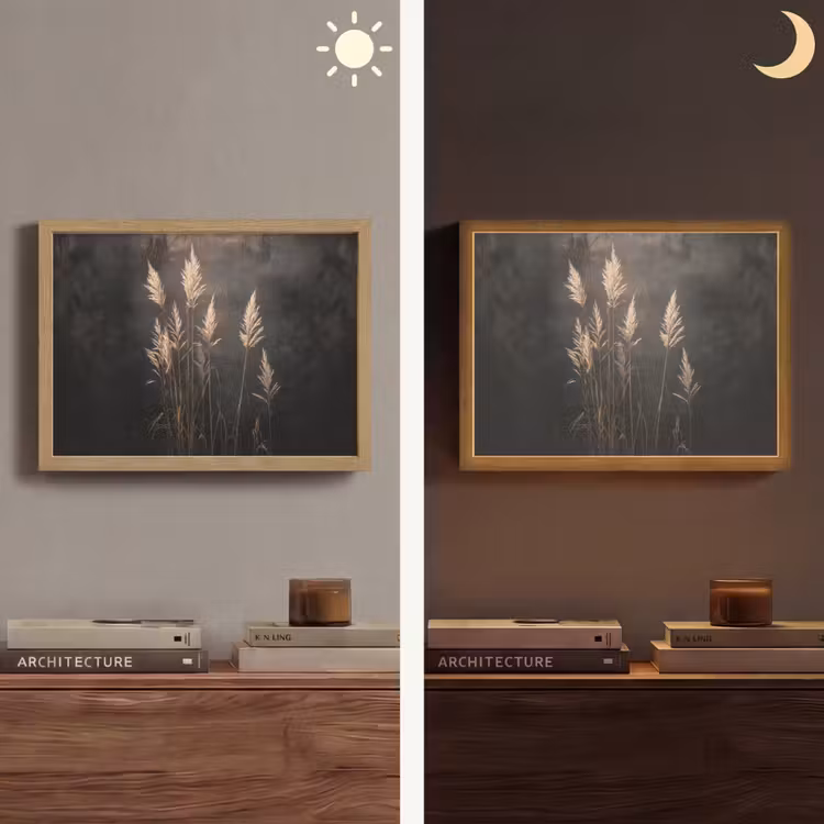 Siergras - Pluimen - Verlichting - Zwart Light Box met batterij (Wandlamp) middel -sfeer3