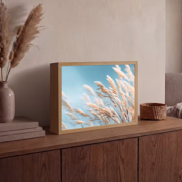 Siergras - Wind - Lichtbruin Light Box met batterij (Wandlamp) middel -sfeer2