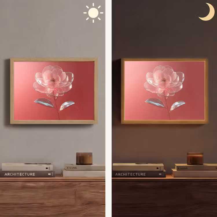 Sierlijk - Bloem - Roze - Glazen Light Box met batterij (Wandlamp) middel -sfeer3