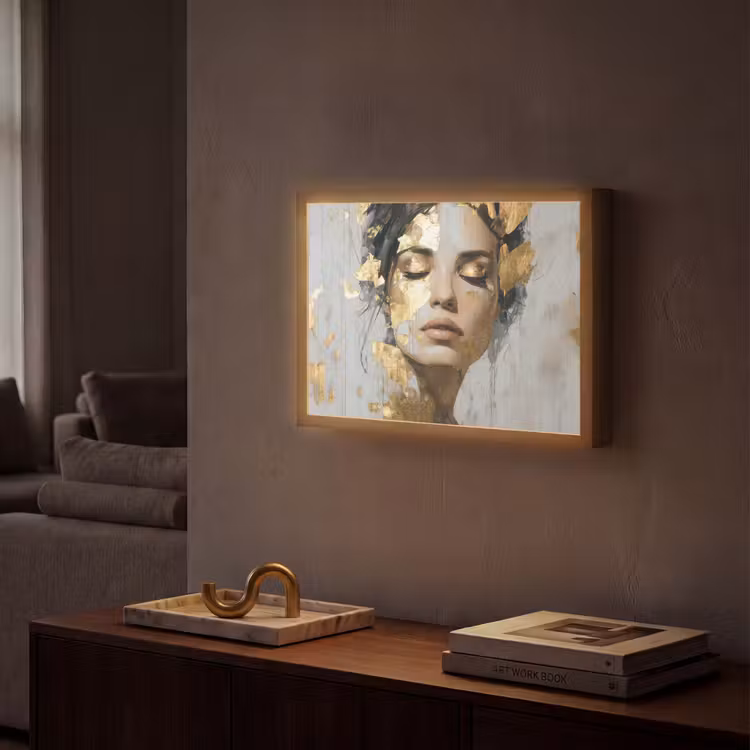 Sierlijk - Vrouw - Goud - Ogen Light Box met batterij (Wandlamp) middel -sfeer1