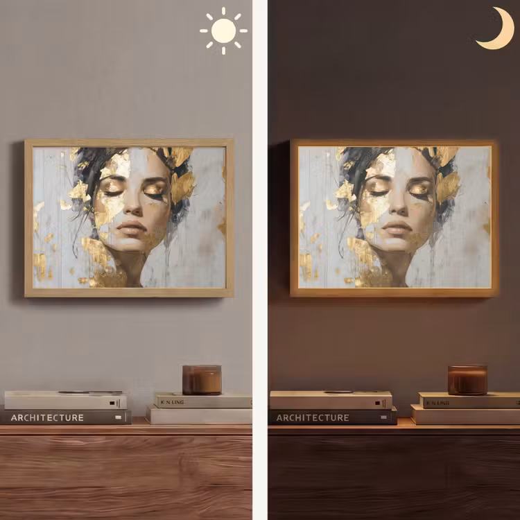 Sierlijk - Vrouw - Goud - Ogen Light Box met batterij (Wandlamp) middel -sfeer3