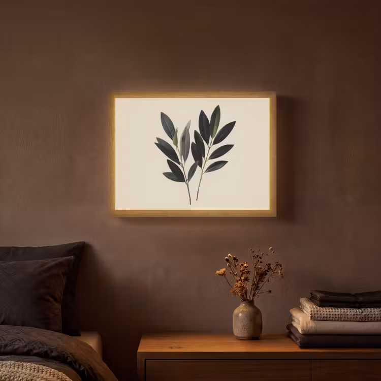 Ovaalvormige bladeren - Diep groen - Symmetrisch Light Box met batterij (Wandlamp) middel -sfeer4