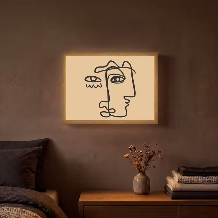 Overlappende profielen - Lichtbruin - Zwart Light Box met batterij (Wandlamp) middel -sfeer4