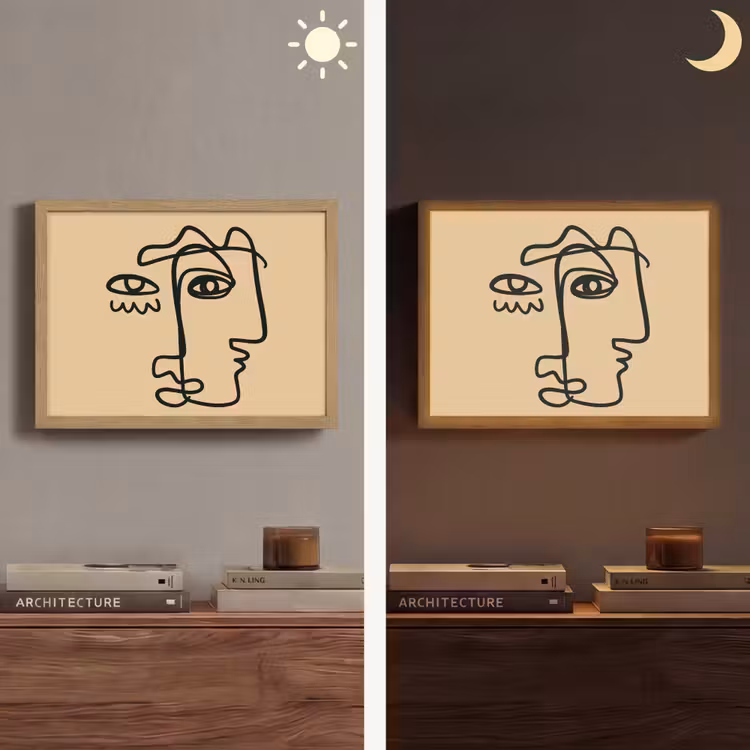 Overlappende profielen - Lichtbruin - Zwart Light Box met batterij (Wandlamp) middel -sfeer3