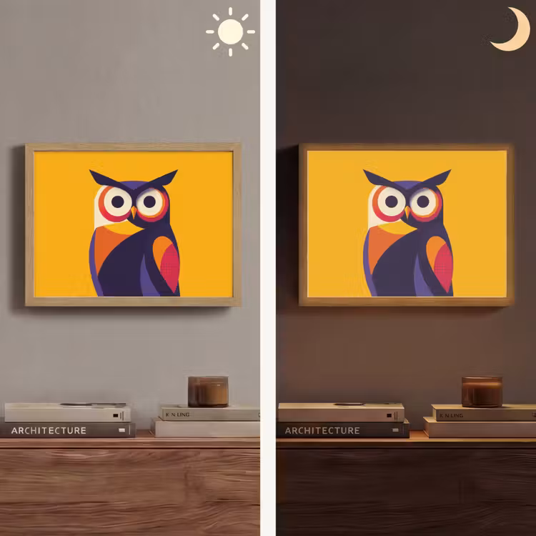 Uil - Grafisch - Kleurrijk - Ogen Light Box met batterij (Wandlamp) middel -sfeer3