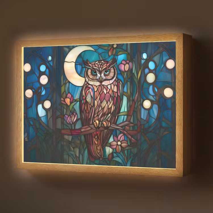 Uil - Mozaïek - Maan - Nacht Light Box met batterij (Wandlamp) middel -z3d_website