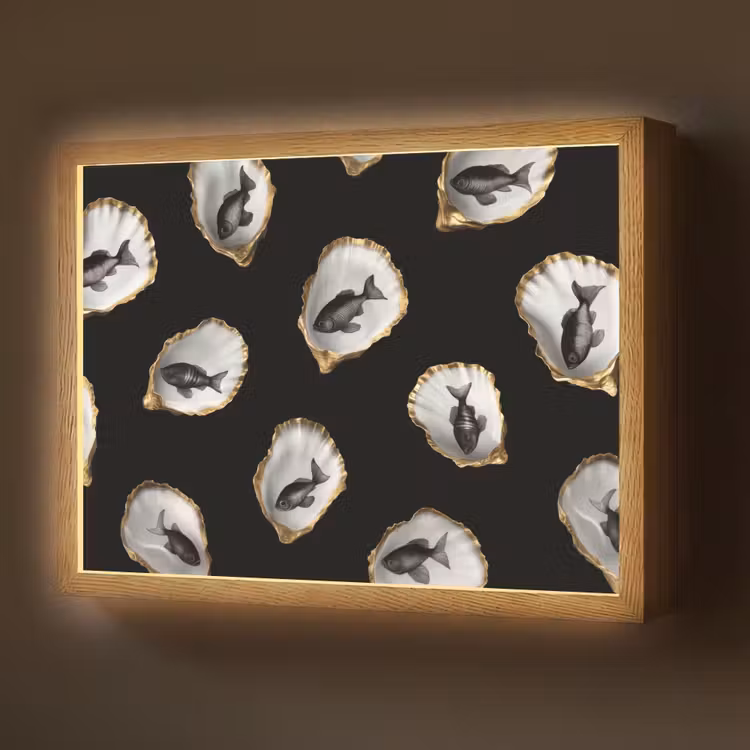 Oesters - Zwart - Vissen - Goud Light Box met batterij (Wandlamp) middel -z3d_website