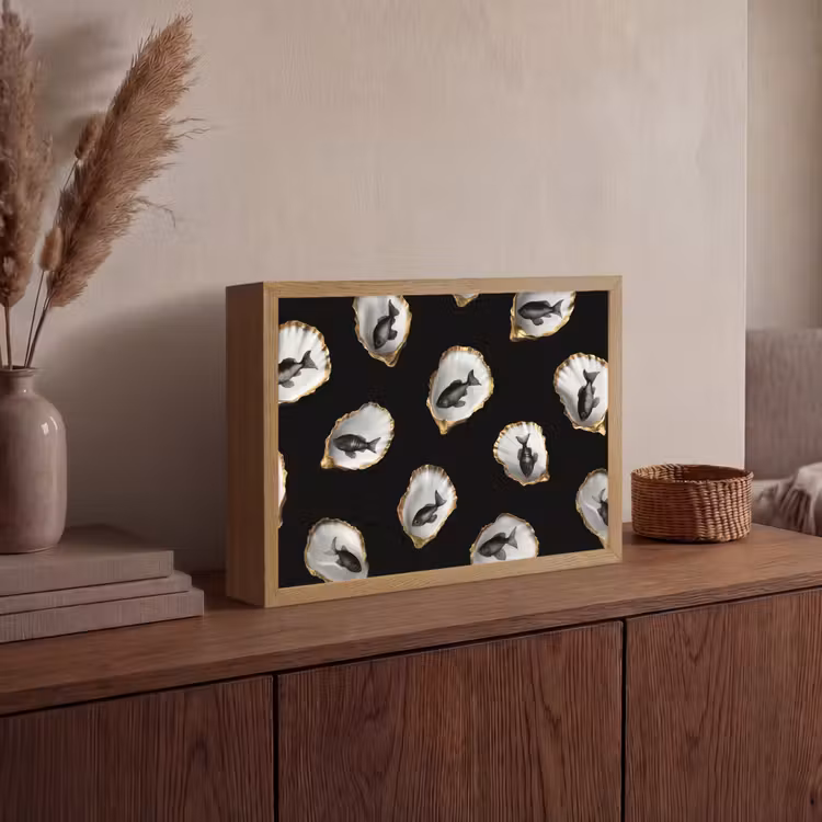Oesters - Zwart - Vissen - Goud Light Box met batterij (Wandlamp) middel -sfeer2