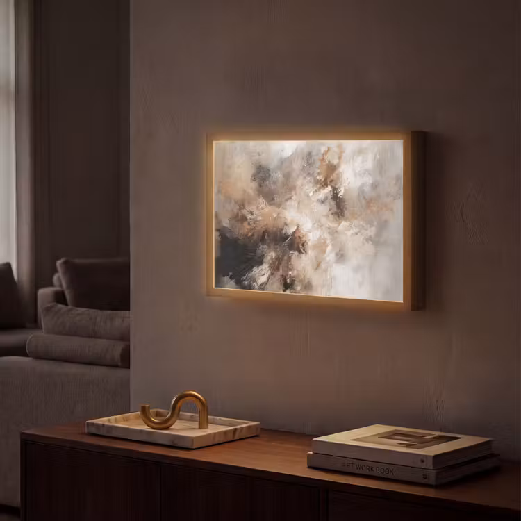 Verf - Abstract - Beige - Kunst Light Box met batterij (Wandlamp) middel -sfeer1