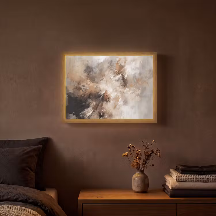 Verf - Abstract - Beige - Kunst Light Box met batterij (Wandlamp) middel -sfeer4