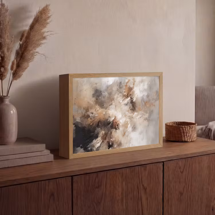 Verf - Abstract - Beige - Kunst Light Box met batterij (Wandlamp) middel -sfeer2