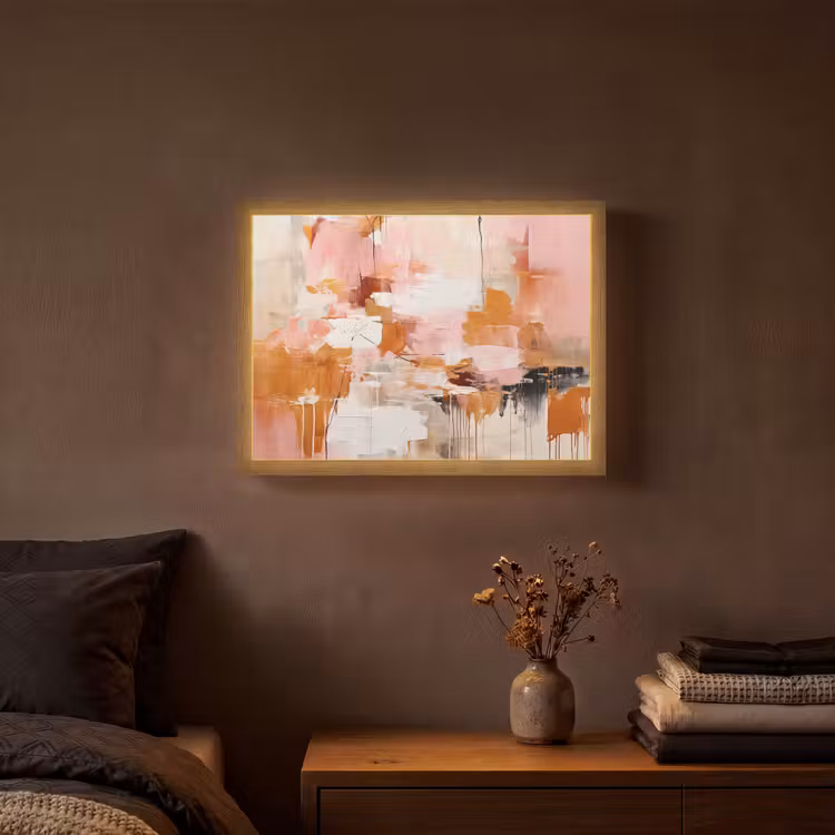 Verf - Roze - Oranje - Abstract - Kunst Light Box met batterij (Wandlamp) middel -sfeer4