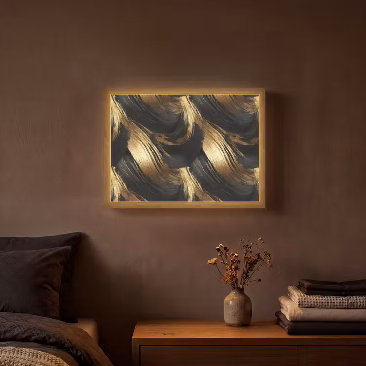 Verfstreken - Abstract - Goud - Zwart Light Box met batterij (Wandlamp) middel 907 -sfeer4