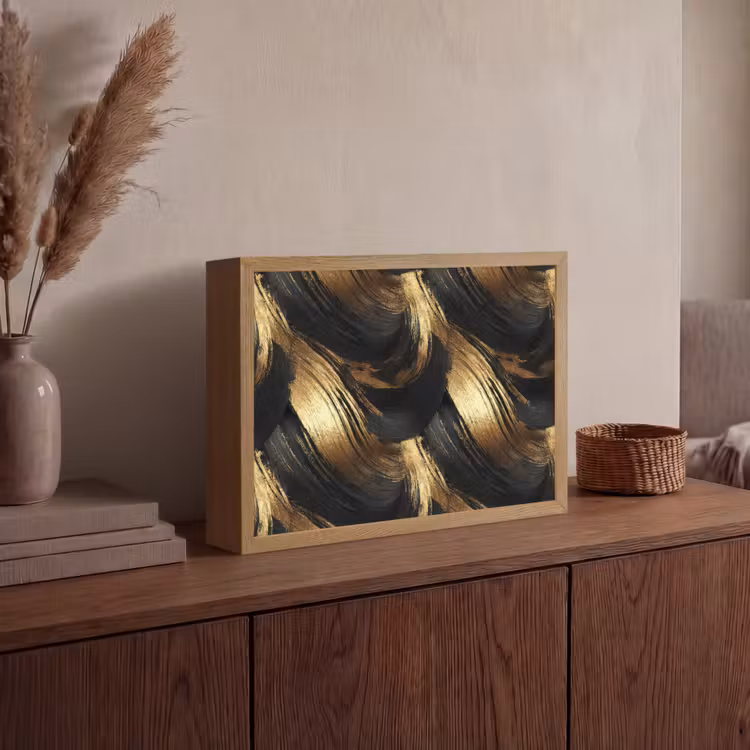 Verfstreken - Abstract - Goud - Zwart Light Box met batterij (Wandlamp) middel 907 -sfeer2