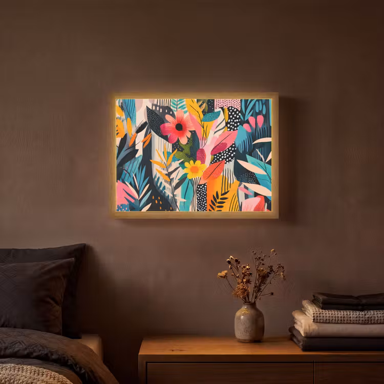 Schilderij - Abstract - Bloemen - Roze Light Box met batterij (Wandlamp) middel -sfeer4