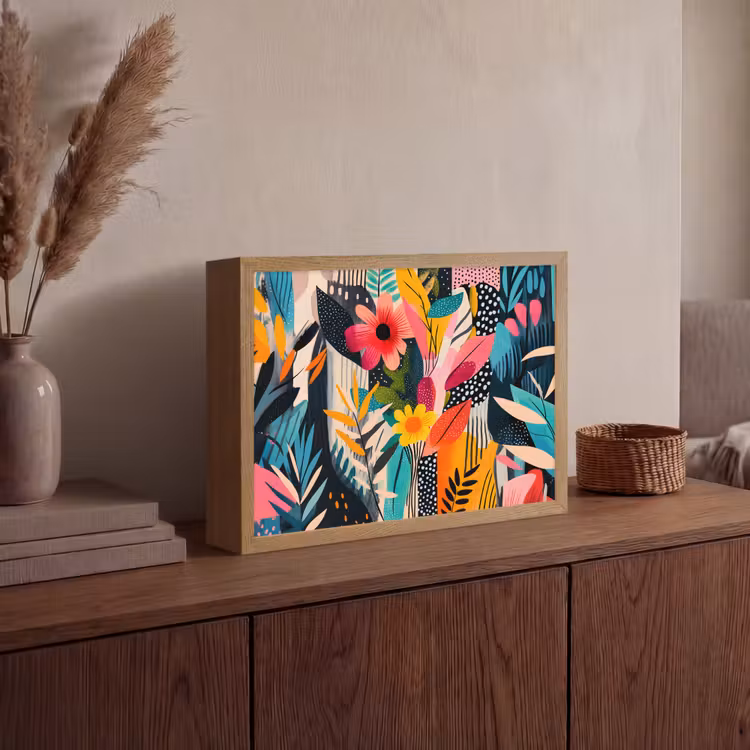 Schilderij - Abstract - Bloemen - Roze Light Box met batterij (Wandlamp) middel -sfeer2