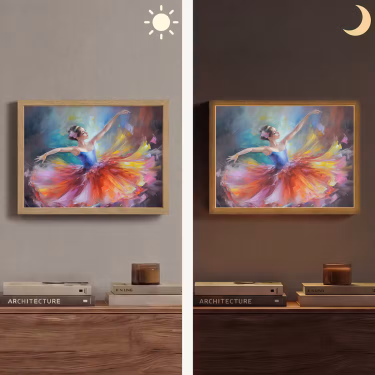 Schilderij - Olieverf - Dans - Ballerina Light Box met batterij (Wandlamp) middel -sfeer3
