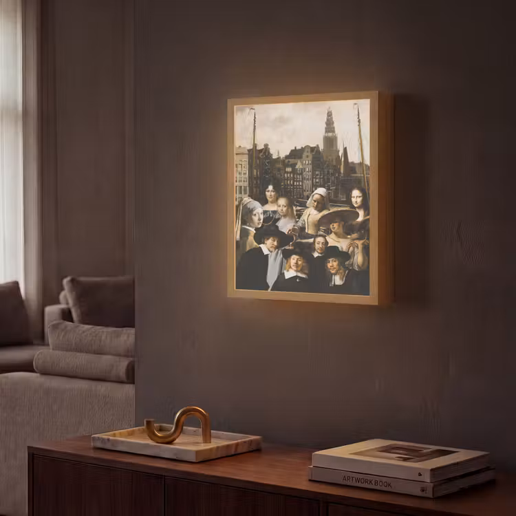 Schilderij - Oude Meesters - Collage Light Box met batterij (Wandlamp) middel -sfeer1