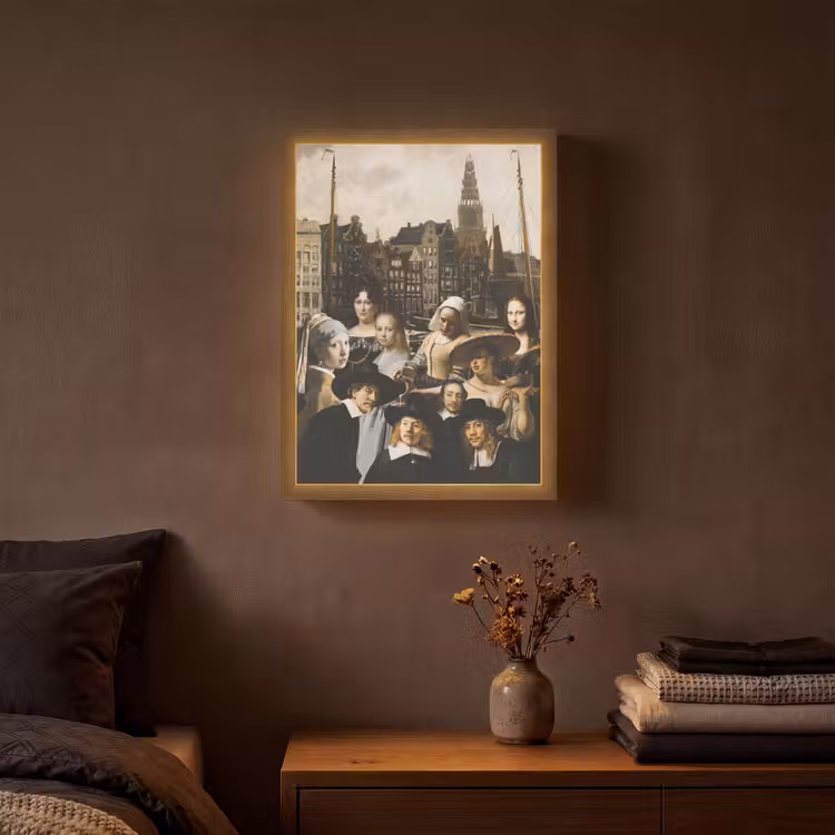 Schilderij - Oude Meesters - Collage Light Box met batterij (Wandlamp) middel -sfeer4