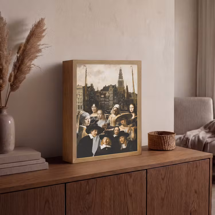 Schilderij - Oude Meesters - Collage Light Box met batterij (Wandlamp) middel -sfeer2