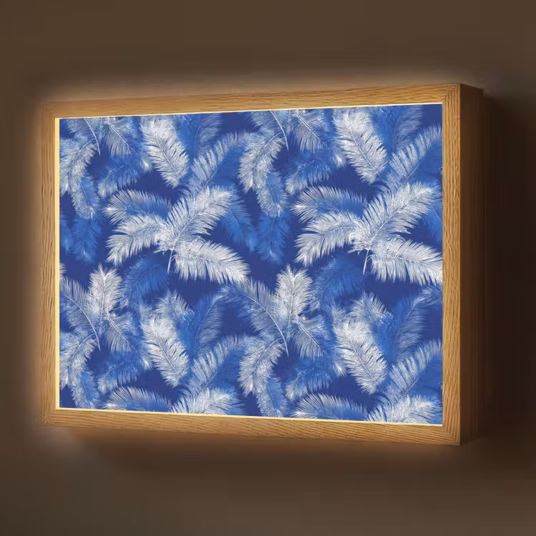 Palmblad - Patroon - Blauw Light Box met batterij (Wandlamp) middel 907 -z3d_website
