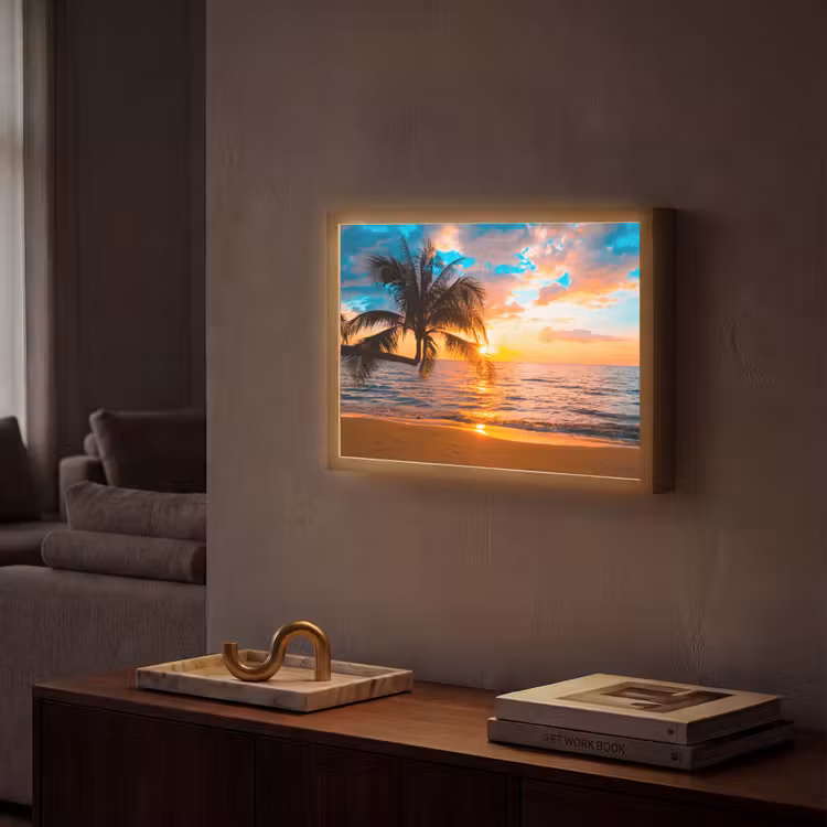 Palm - Zonsondergang - Horizon - Strand - Zee - Tropisch Light Box met batterij (Wandlamp) middel -sfeer1