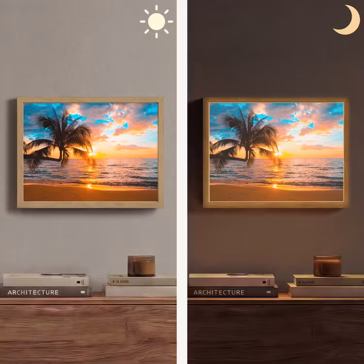 Palm - Zonsondergang - Horizon - Strand - Zee - Tropisch Light Box met batterij (Wandlamp) middel -sfeer3
