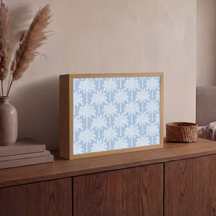 Palmboom - Modern - Blauw Light Box met batterij (Wandlamp) middel 907 -sfeer2