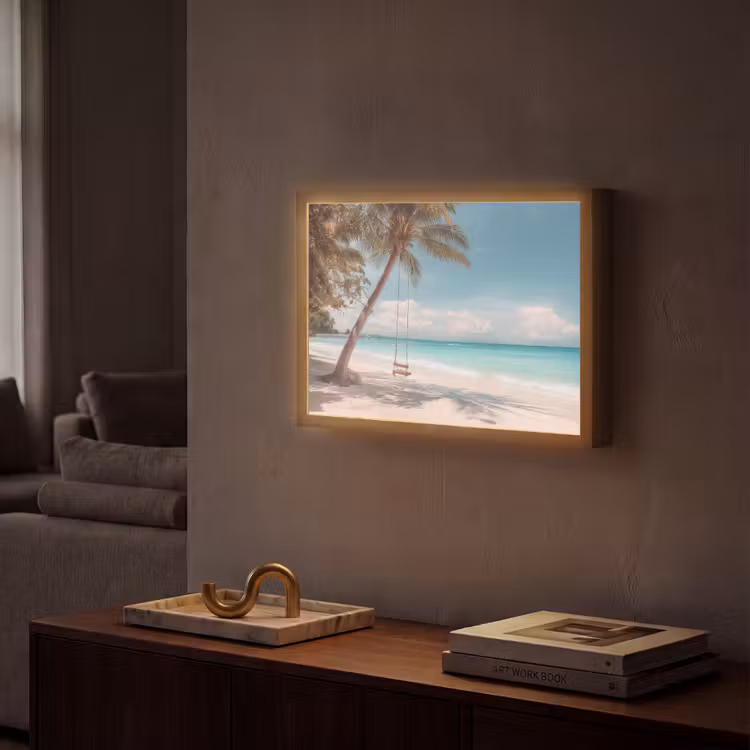 Palmboom - Schommel - Strand - Lucht Light Box met batterij (Wandlamp) middel -sfeer1