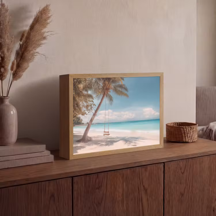 Palmboom - Schommel - Strand - Lucht Light Box met batterij (Wandlamp) middel -sfeer2