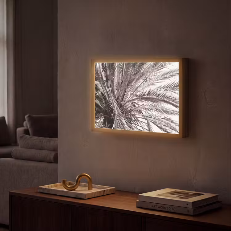 Palmboom - Tropisch - Zwart - Wit Light Box met batterij (Wandlamp) middel -sfeer1