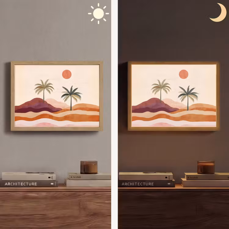 Palmbomen - Abstract - Zon - Heuvels Light Box met batterij (Wandlamp) middel -sfeer3