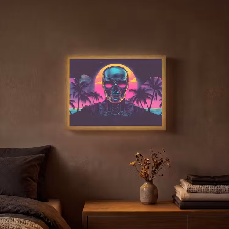 Palmbomen - Hoofd - Metallic - Zonsondergang Light Box met batterij (Wandlamp) middel -sfeer4