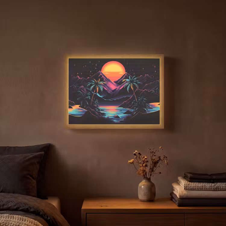 Palmbomen - Neonbergen - Sterrenhemel - Zon Light Box met batterij (Wandlamp) middel -sfeer4