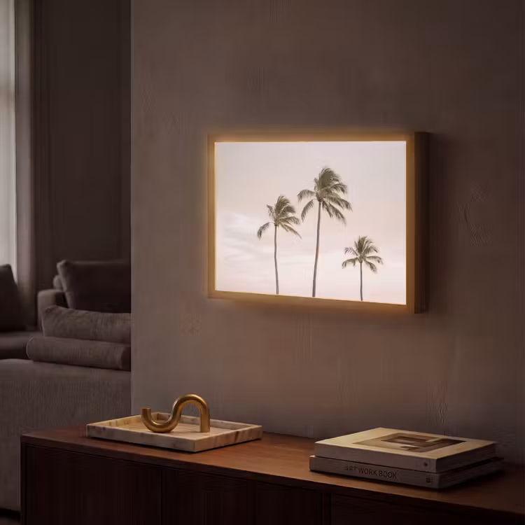 Palmbomen - Zonsondergang - Roze Light Box met batterij (Wandlamp) middel -sfeer1