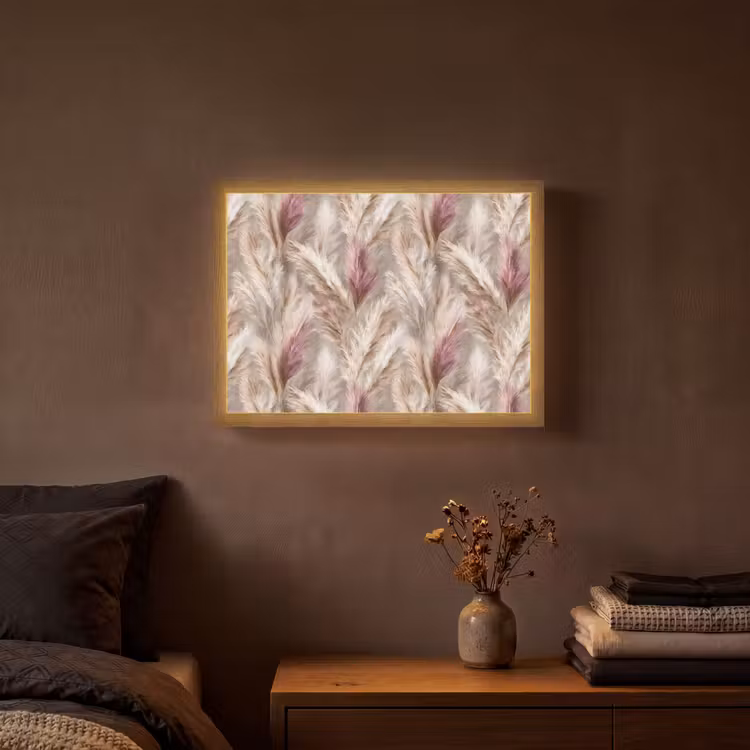 Pampasgras - Pluizig - Kleurrijk Light Box met batterij (Wandlamp) middel 907 -sfeer4
