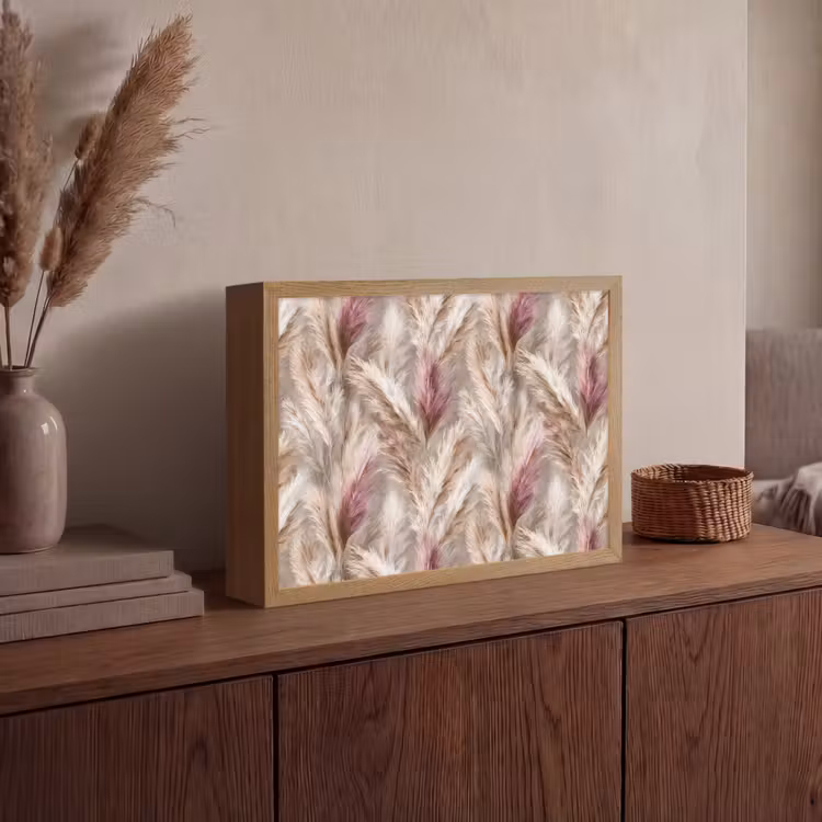 Pampasgras - Pluizig - Kleurrijk Light Box met batterij (Wandlamp) middel 907 -sfeer2