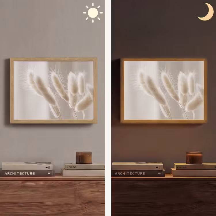 Pampasgras - Pluim - Wit Light Box met batterij (Wandlamp) middel -sfeer3
