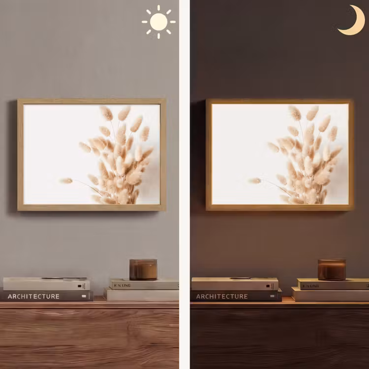 Pampasgras - Pluim - Wit - Beige Light Box met batterij (Wandlamp) middel -sfeer3