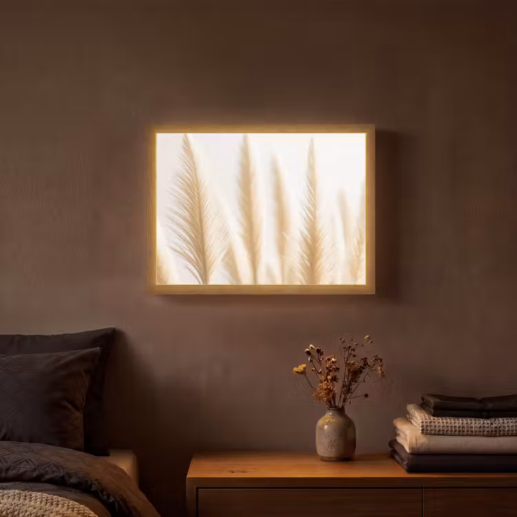 Pampas gras - Pluimen - Beige - Natuur Light Box met batterij (Wandlamp) middel -sfeer4