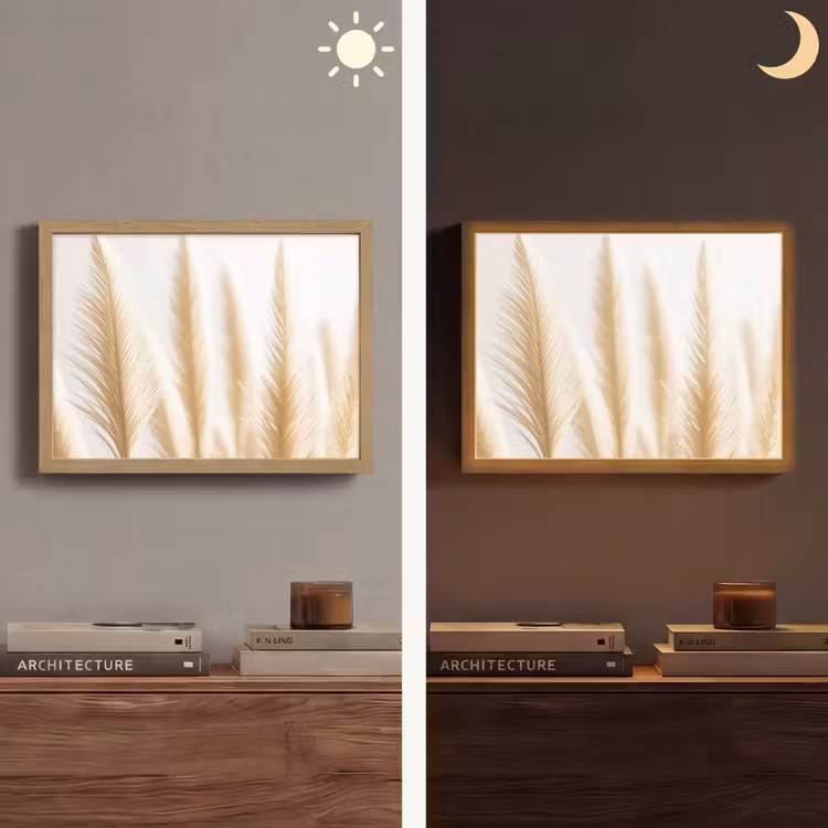 Pampas gras - Pluimen - Beige - Natuur Light Box met batterij (Wandlamp) middel -sfeer3