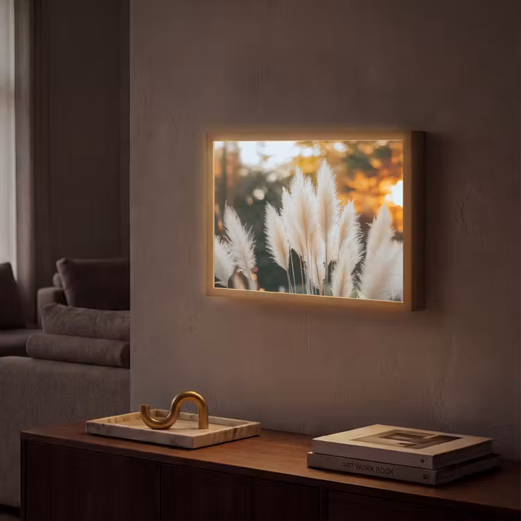 Pampasgras - Pluimen - Sierlijk Light Box met batterij (Wandlamp) middel -sfeer1