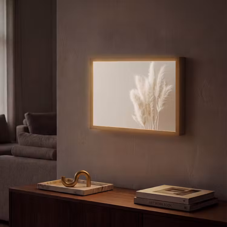 Pampasgras - Pluimen - Pastel - Wit Light Box met batterij (Wandlamp) middel -sfeer1