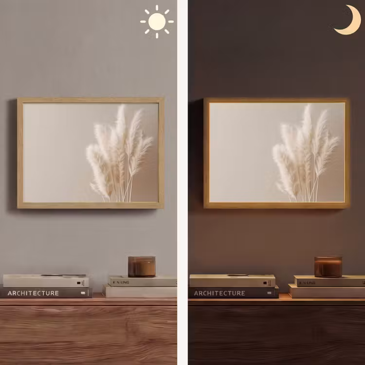 Pampasgras - Pluimen - Pastel - Wit Light Box met batterij (Wandlamp) middel -sfeer3