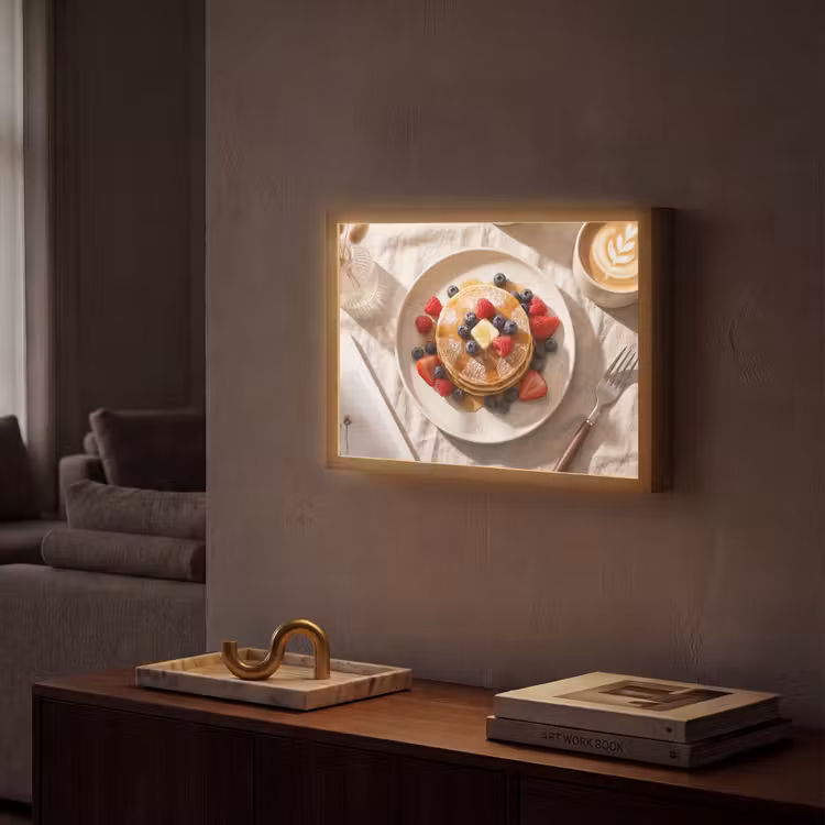 Pannenkoeken - Bessen - Ontbijt - Modern - Beige Light Box met batterij (Wandlamp) middel -sfeer1