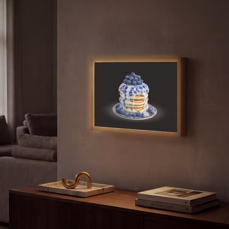 Pannenkoeken - Blauwe Bessen - Bord Light Box met batterij (Wandlamp) middel -sfeer1